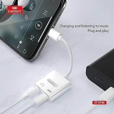 Earldom White 2-in-1 Lightning to 3.5mm Audio Adapter