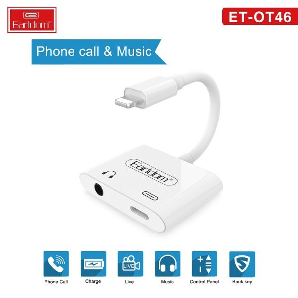 Earldom White 2-in-1 Lightning to 3.5mm Audio Adapter