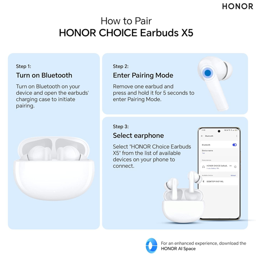 Honor Choice Earbuds X5: Crystal Clear Sound, Active Noise Cancelling, Long-Lasting Comfort