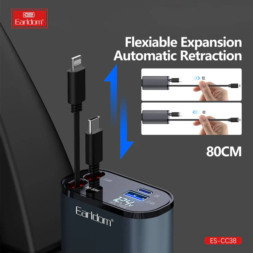 Earldom CC38 Retractable 4-in-1 Car Mobile Phone Charger
