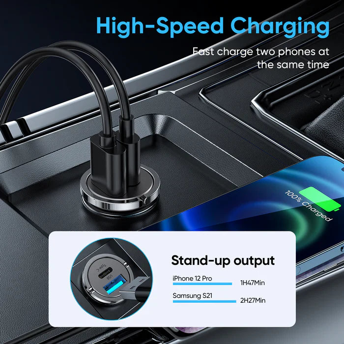Joyroom C-A35 45W Mini Dual-Port Ring Pull Car Charger Grey