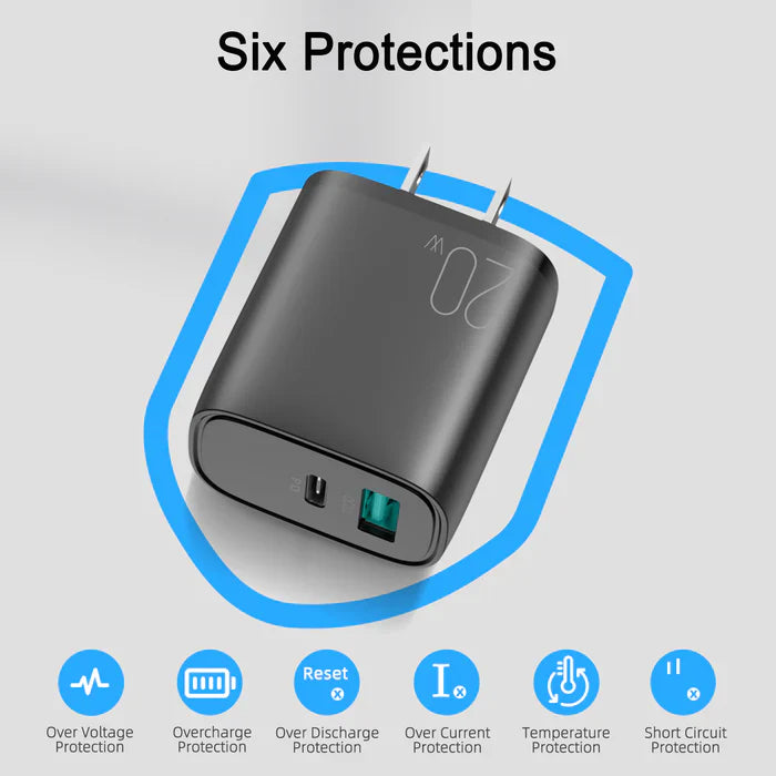 20W Dual-Port Fast Charger with PD3.0 and QC3.0 Support