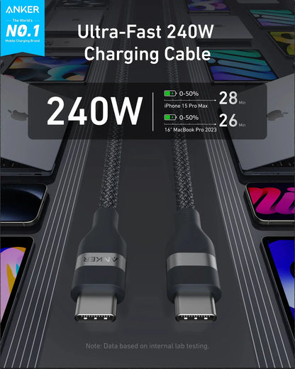 Anker USB-C to USB-C Cable: Power Delivery 240W, 3ft Length, Black
