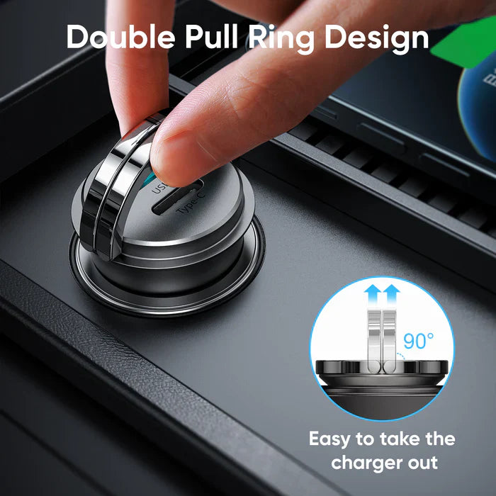 Joyroom C-A35 45W Mini Dual-Port Ring Pull Car Charger Grey