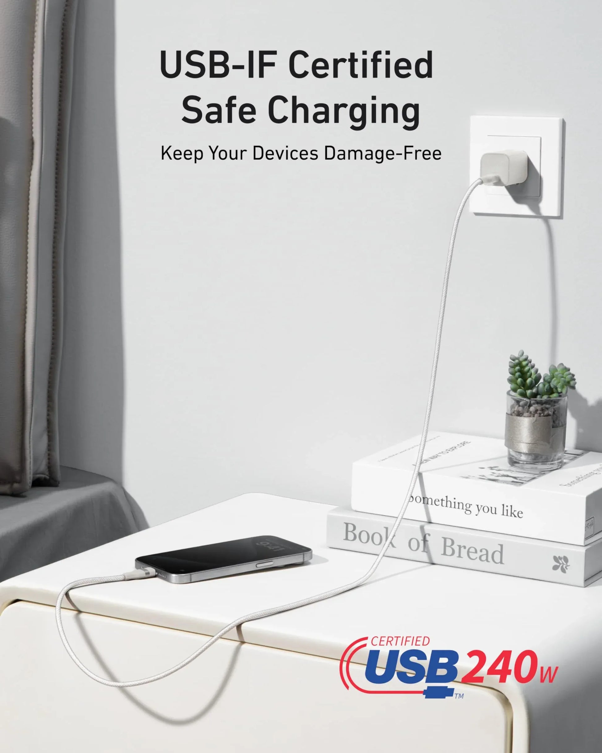 Anker USB-C to USB-C Cable: 6ft, 240W, Fast Charge, Durable, White