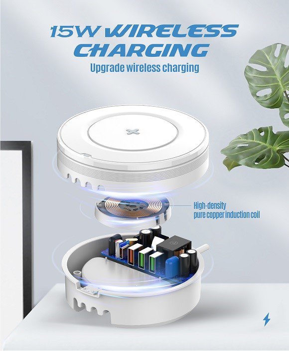 Desktop Wireless Charging Station AW003 15W Qi with USB‑PD