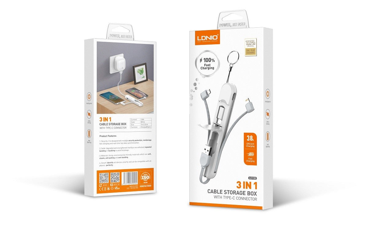 LDNIO LC130 3-in-1 3.8A Stick Management Charging Cable