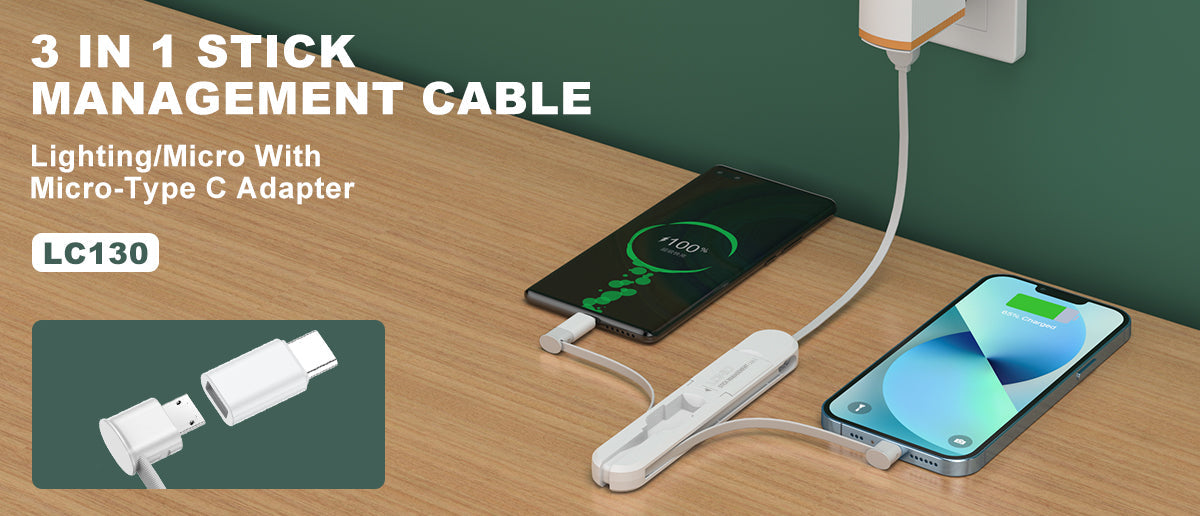 LDNIO LC130 3-in-1 3.8A Stick Management Charging Cable