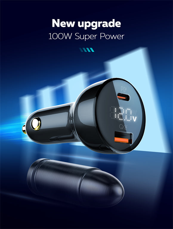 LDNIO 100W Dual USB Super Fast Car Charger LED