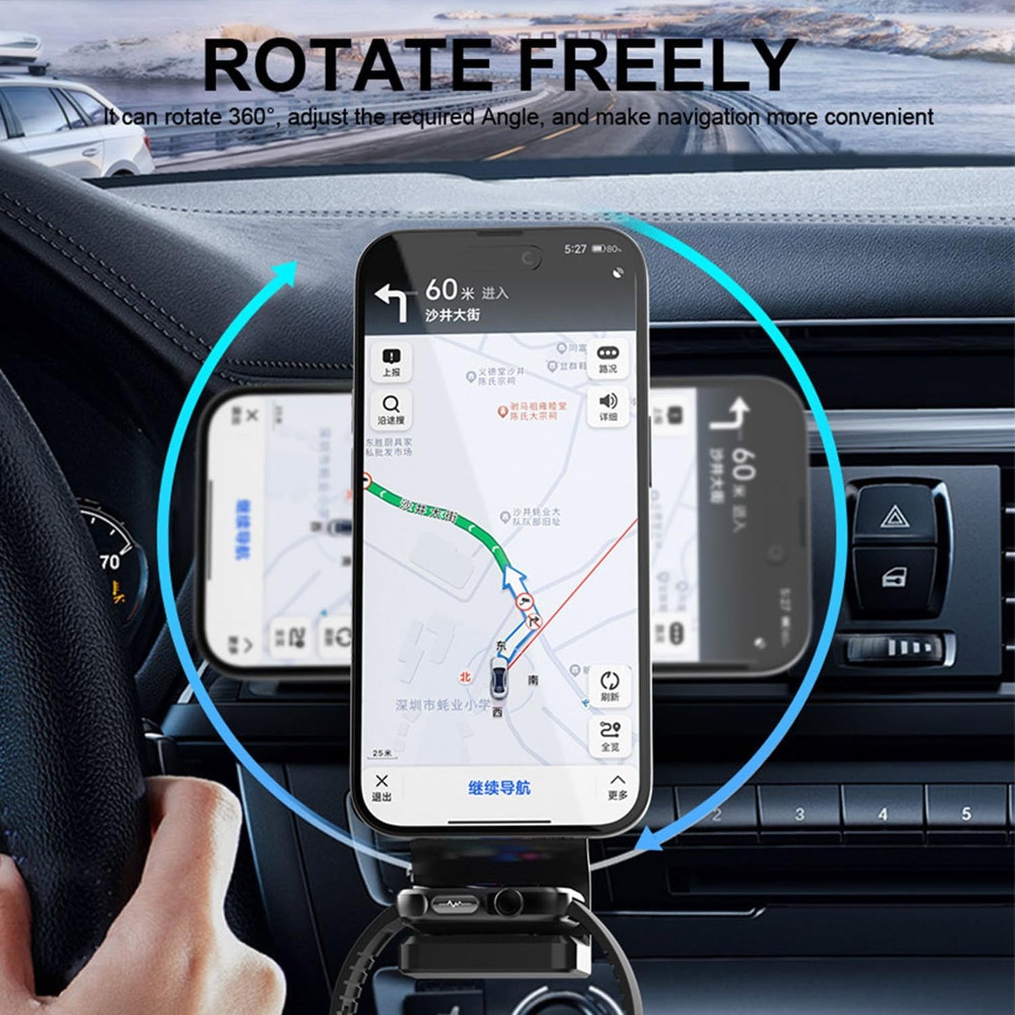 3-in-1 Magnetic Wireless Car Charger Mount with 15W Fast Charging