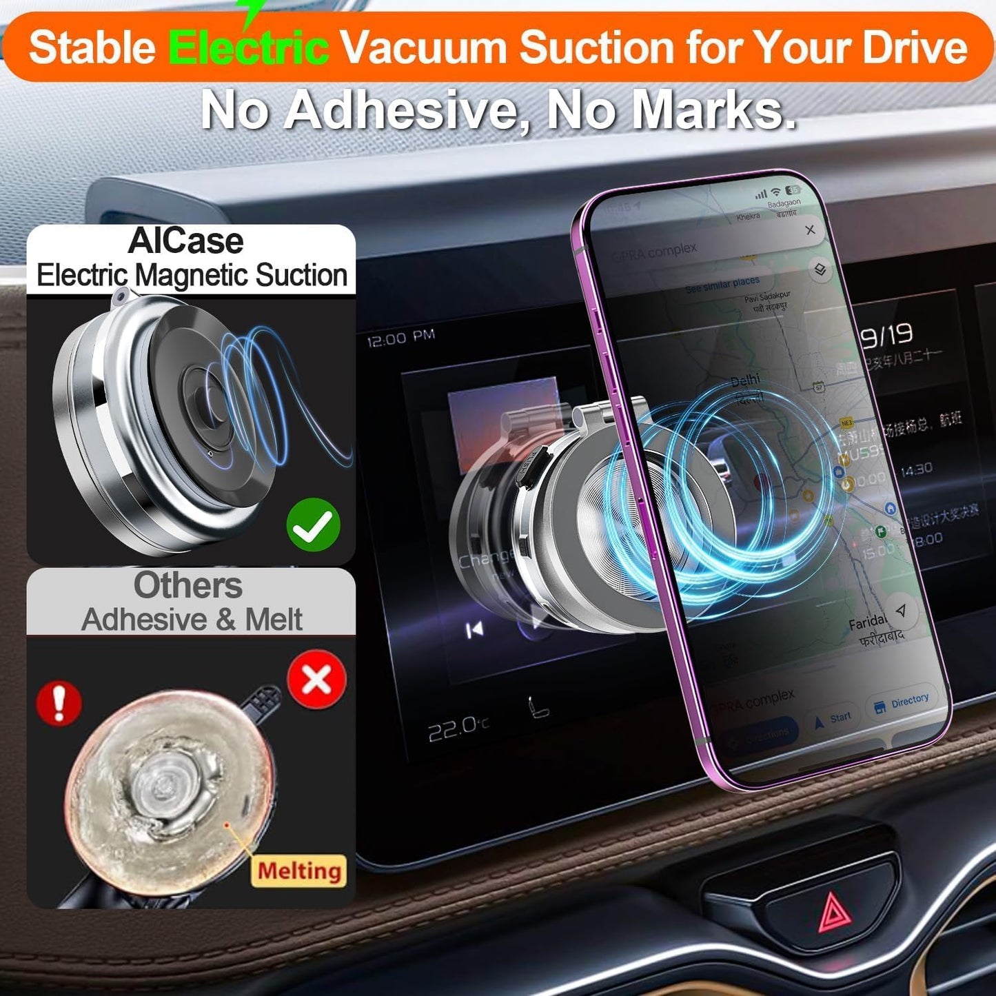 Silver 360° Rotating Electric Vacuum Magnetic Car Phone Mount