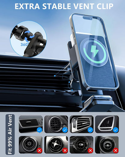 3-in-1 Magnetic Wireless Car Charger Mount with 15W Fast Charging