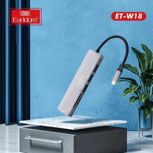 Earldom W18 6‑in‑1 USB‑C Hub 4K HDMI and Card Readers