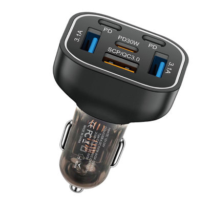 Asli Global PrimusCharger Q 63W Transparent 6-Port Car Charger with PD & QC 3.0