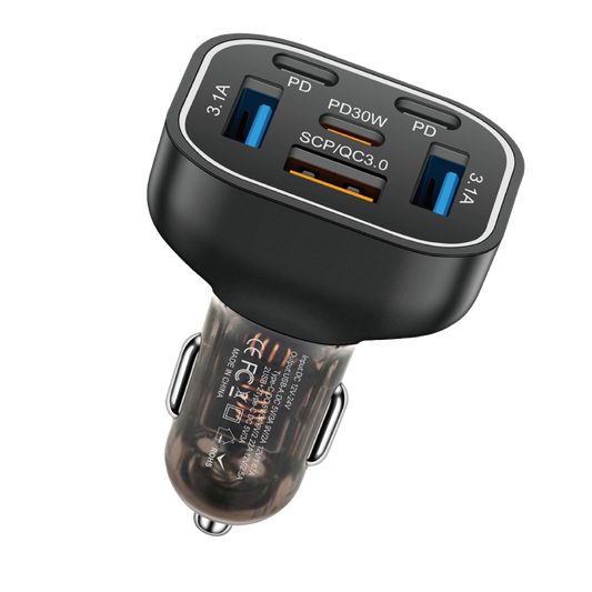 Asli Global PrimusCharger Q 63W Transparent 6-Port Car Charger with PD & QC 3.0