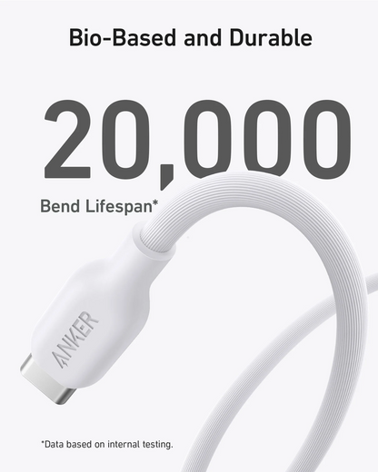 Anker Bio-Based Durable USB-C to USB-C Cable 6ft White High-Speed Charging