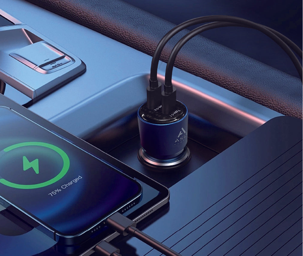 Asli Global 90W Dual USB‑C Car Charger Fast Power Gray