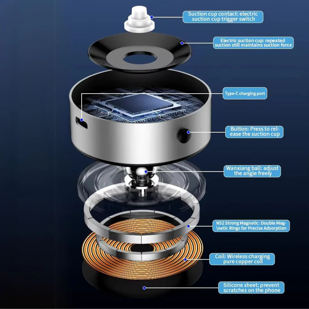 Silver 360° Rotating Magnetic Vacuum Car Phone Holder