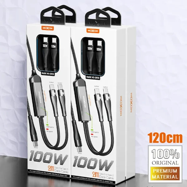 MOXOM 2-in-1 USB-C 100W PD Charging Cable with LED Display