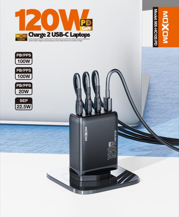 Moxom MX-HC105 120W GaN USB‑C PD 4‑Port Fast Charger