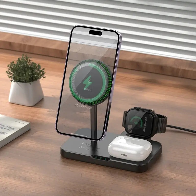 Hoco CQ12 Magnetic 3‑in‑1 Wireless Fast Charger for Devices