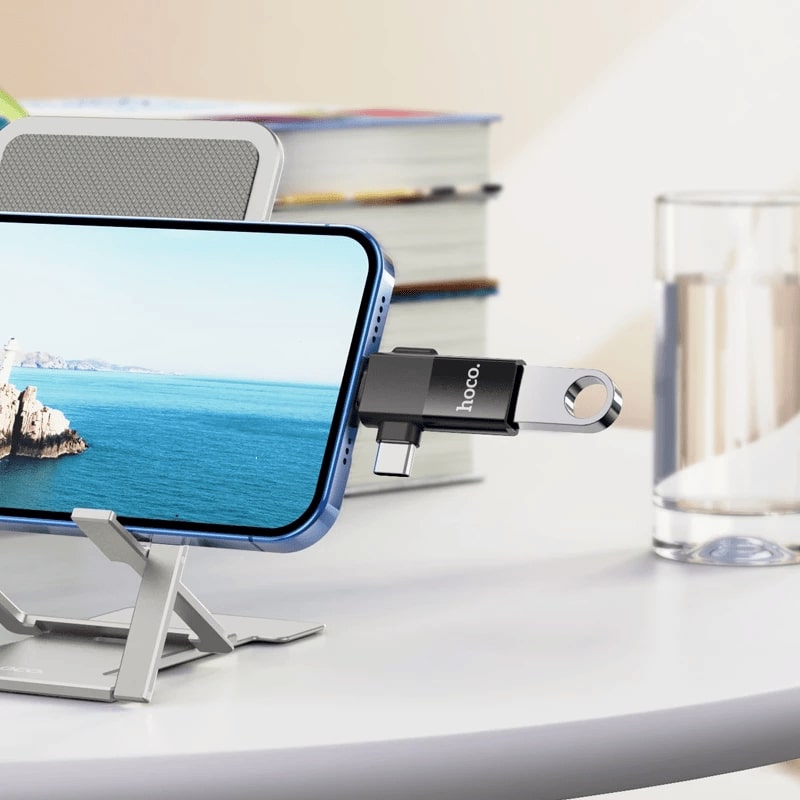 Hoco UA17 Lightning to Type‑C Male and USB‑A Female Adapter