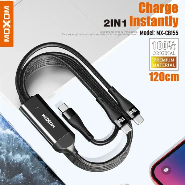 MOXOM 2-in-1 USB-C 100W PD Charging Cable with LED Display
