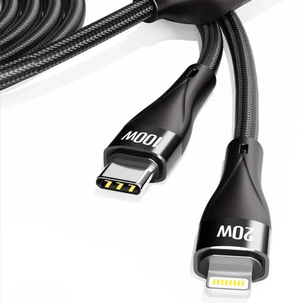 MOXOM 100W 2-in-1 Nylon Braided Fast Charging Cable Black