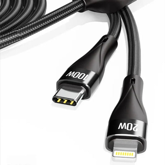 MOXOM 100W 2-in-1 Nylon Braided Fast Charging Cable Black