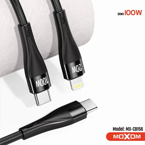 MOXOM 100W 2-in-1 Nylon Braided Fast Charging Cable Black