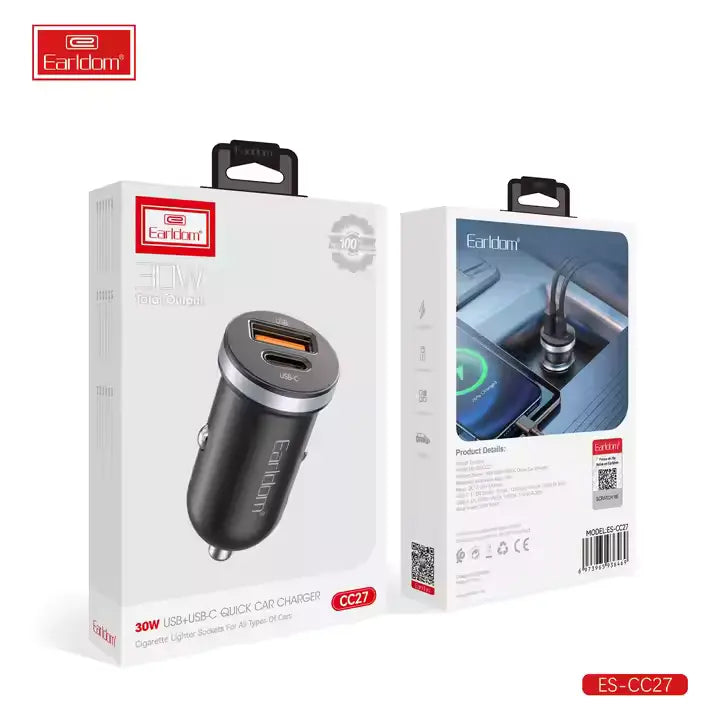 Earldom ES-CC27 30W USB‑C Car Charger with Fast Power Delivery