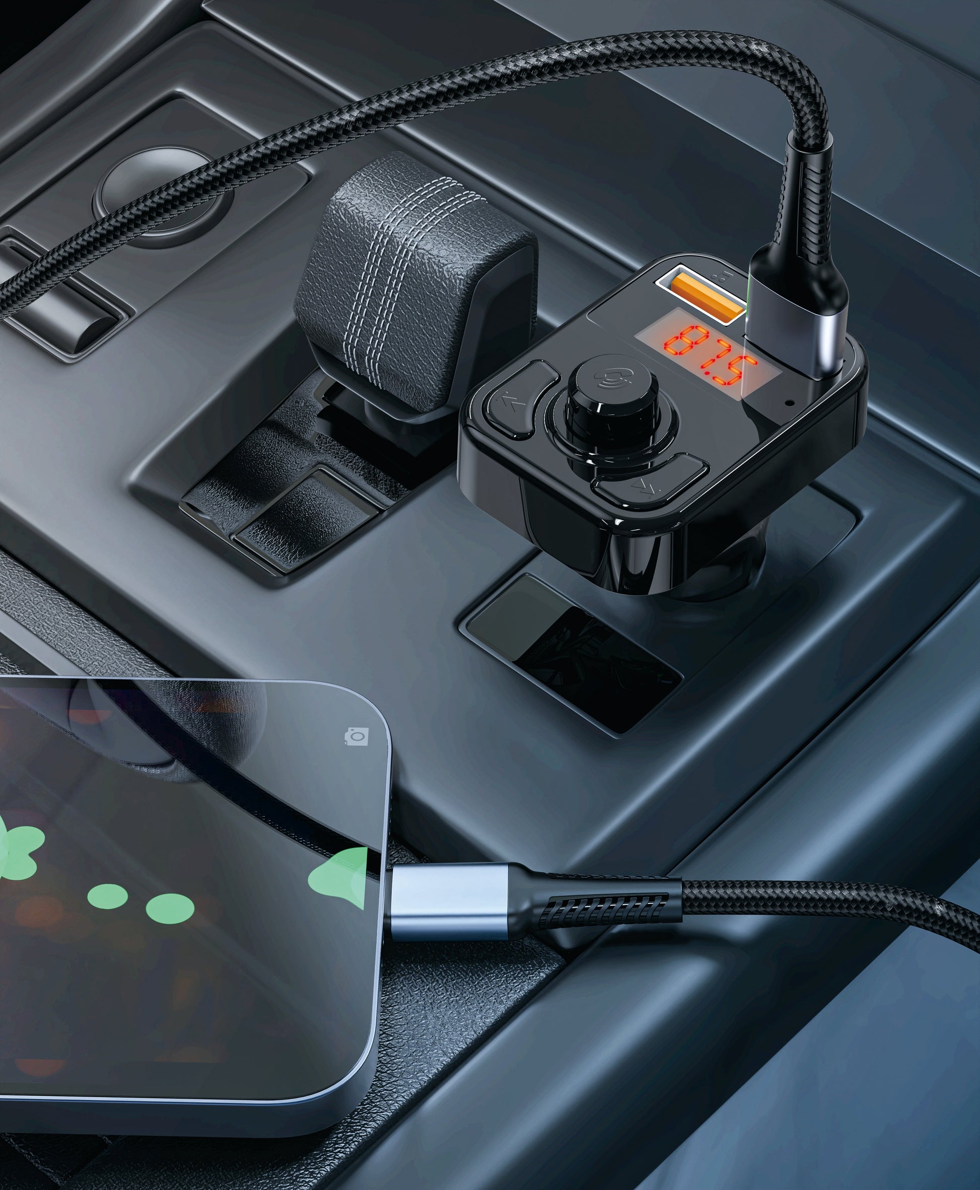 90 Percent MotoCharger Dual-Port FM Car Charger Black