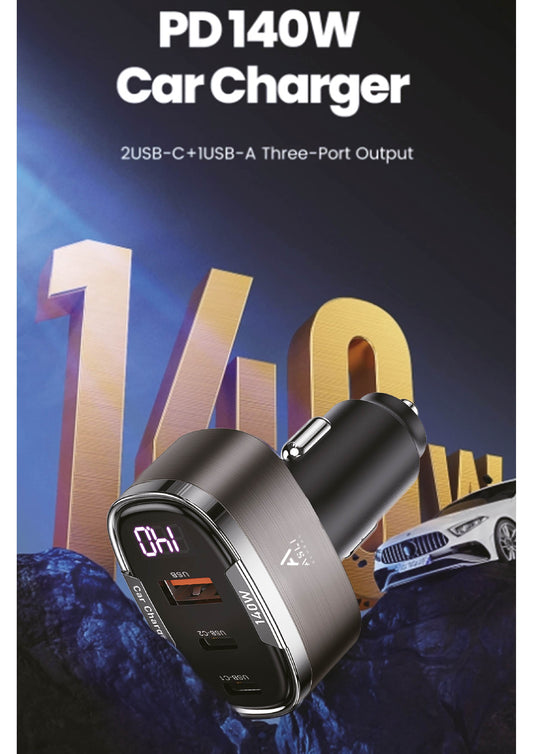 Asli Global 140W PD Car Charger with 3 USB Ports