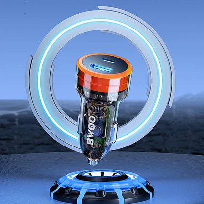 BWOO 38W Transparent Dual-Port USB Car Charger with USB‑C
