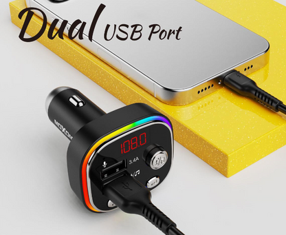 Moxom Wireless Music Car Charger Dual Ports with Bluetooth FM Transmitter and Dual Fast Charge
