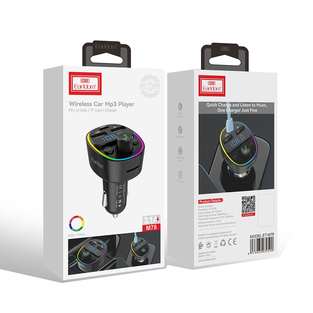 Earldom ET-M78 FM Car Transmitter with Bluetooth Connectivity