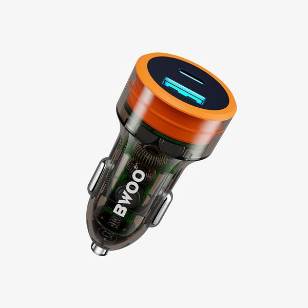 BWOO 38W Transparent Dual-Port USB Car Charger with USB‑C