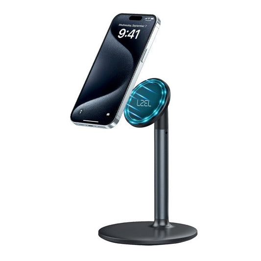 LZEL MagFusion Shield Magnetic Desktop Phone Stand Adjustable Black