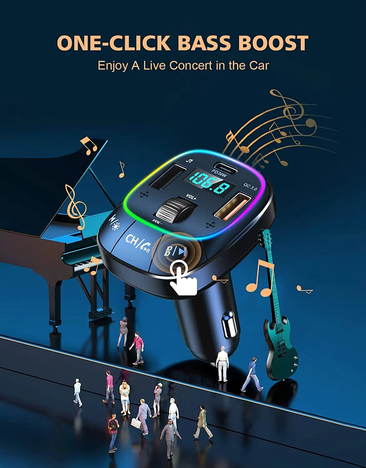 Asli Global Thundervolt 48W Car Wireless FM Transmitter with Bluetooth