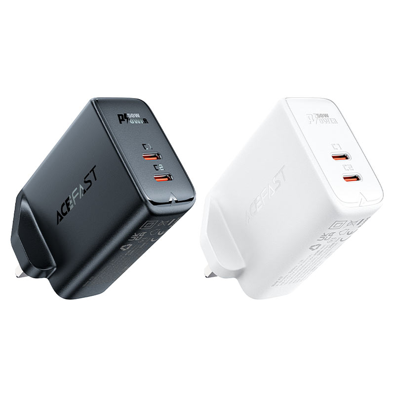 Acefast A32 GaN 50W Dual USB‑C Charger with UK Plug