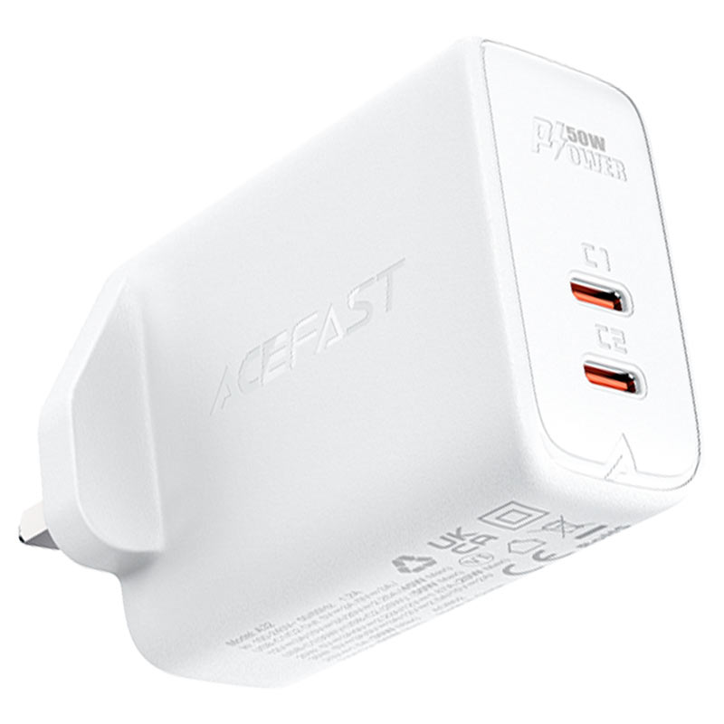 Acefast A32 GaN 50W Dual USB‑C Charger with UK Plug