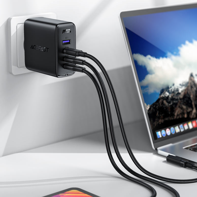 AceFast 100W GaN Wall Charger with Triple USB‑C & USB‑A