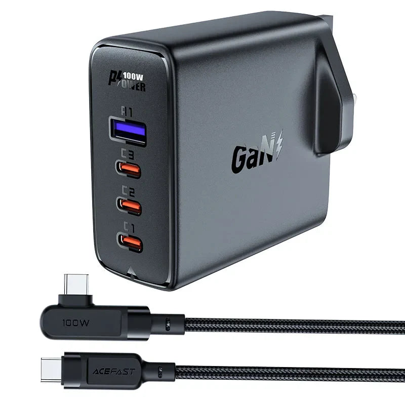 Acefast A40 GaN 100W UK Plug 4-Port Charger with Cable