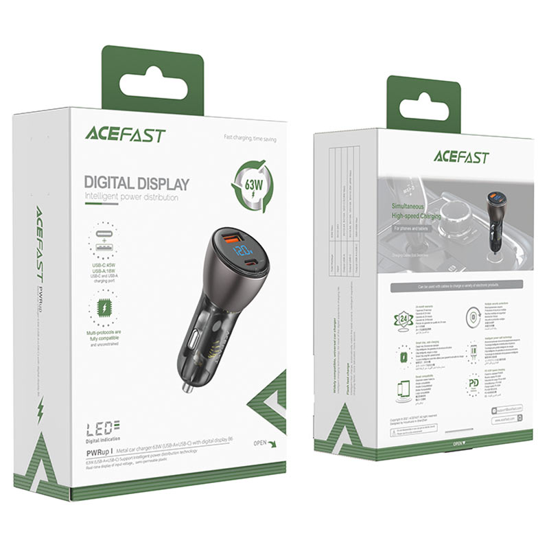 Acefast B6 63W Dual-Port Car Charger with LED Display