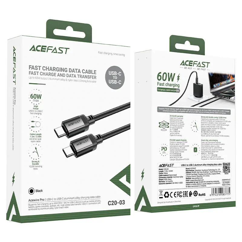 Acefast C20-03 1.2m USB‑C to USB‑C Fast Charging Cable 60W