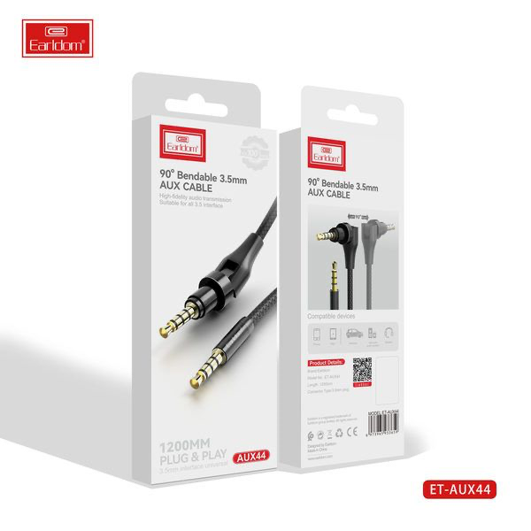 Earldom 90° Bendable 1.2m 3.5mm Stereo AUX Audio Cable