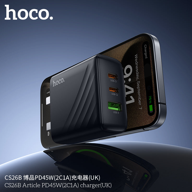 Hoco CS26B PD45W 3-Port USB-C & USB-A Wall Charger