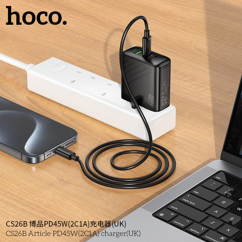 Hoco CS26B PD45W 3-Port USB-C & USB-A Wall Charger