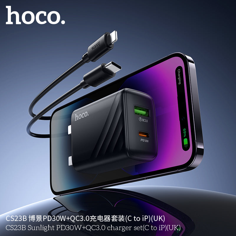 Hoco Sunlight 30W PD QC3.0 USB Charger with UK Plug