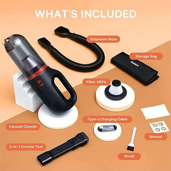 Baseus A7 Car Vacuum Cleaner, Black – Powerful Cordless Suction
